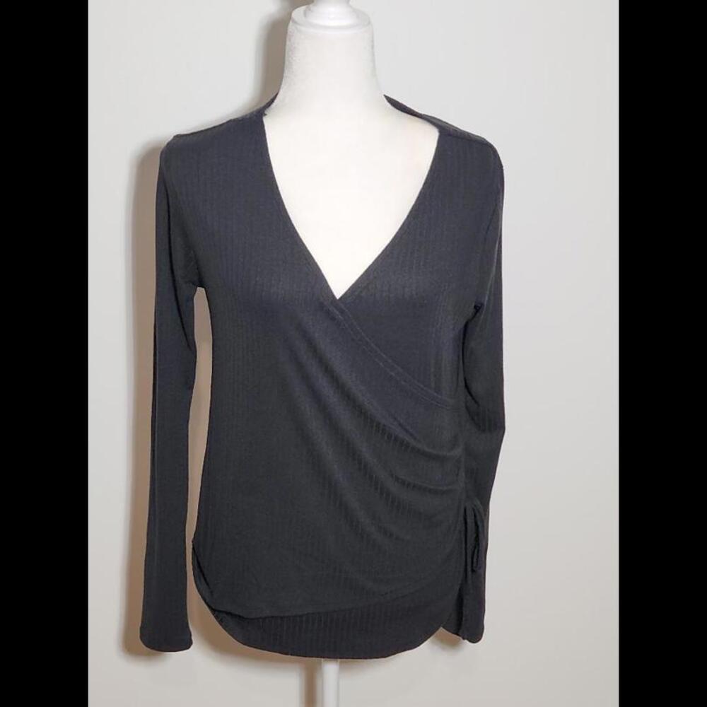 French Laundry Faux Wrap Blouse in Black, Sz M